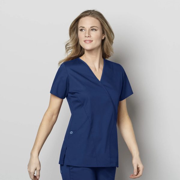 Wink Women s WonderWORK Mock Wrap Scrub Top - Navy Online Hot Sale