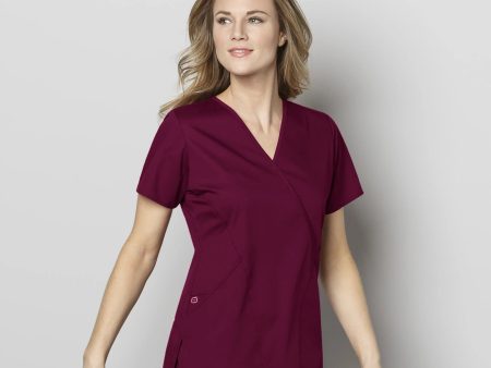 Wink Women s WonderWORK Mock Wrap Scrub Top - Wine Fashion