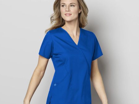 Wink Women s WonderWORK Mock Wrap Scrub Top - Royal Blue For Cheap