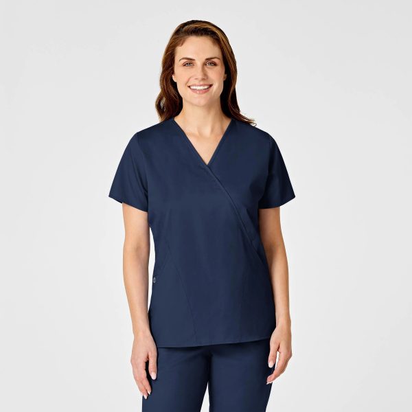 Wink Women s WonderWORK Mock Wrap Scrub Top - Navy Online Hot Sale