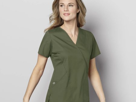 Wink Women s WonderWORK Mock Wrap Scrub Top - Olive Hot on Sale