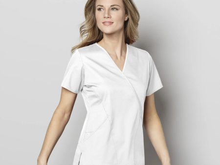 Wink Women s WonderWORK Mock Wrap Scrub Top - White For Cheap