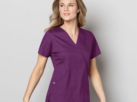 Wink Women s WonderWORK Mock Wrap Scrub Top - Eggplant Sale